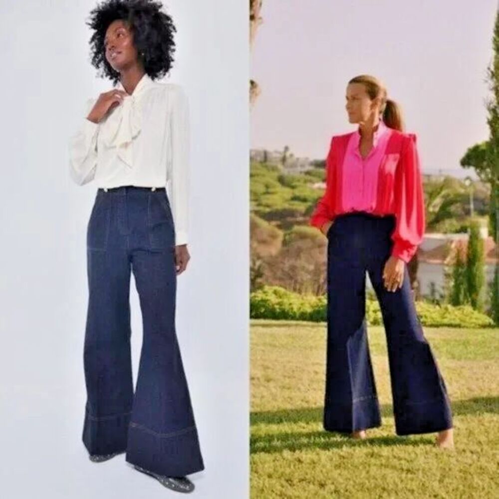 Tuckernuck x India Hicks NEW Dark Denim Palladium Wide Flare Leg Jeans Size 2